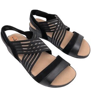 Romika Fidschi 64 Black Leather Mesh Sandals Slingback Strappy Sz 38 US 7 - 7.5